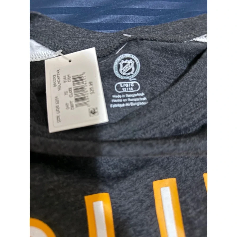 NHL Boston Bruins Girls Large 12/14 Long Sleeve Shirt Charcoal Gray Logo NWT
